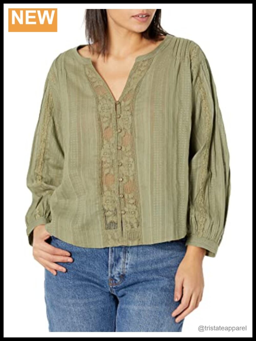Lucky Brand Long Sleeve V-Neck Button Down Blouse Cotton